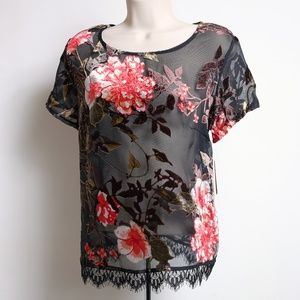 Sheer Floral Velvet Lace Top